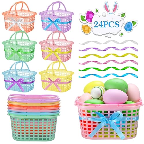 24 Pcs Small Easter Baskets with Handle for Egg Hunt