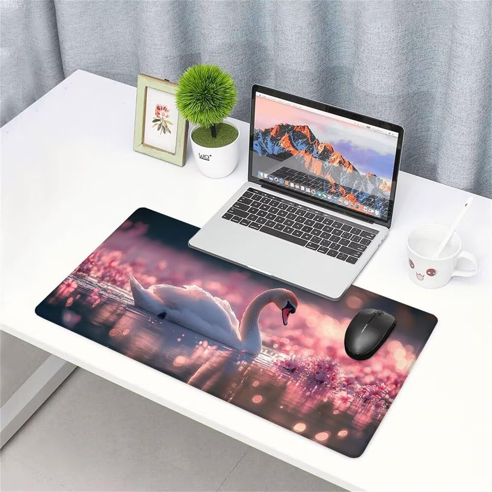 Alfombrilla de Mouse para Juegos, Rosa, XXL, Antideslizante, Impermeable, Diseño de Cigno, Extendido, Grande, 1200x600x3mm, para PC, Laptop, Ufficio, Famiglia d-278
