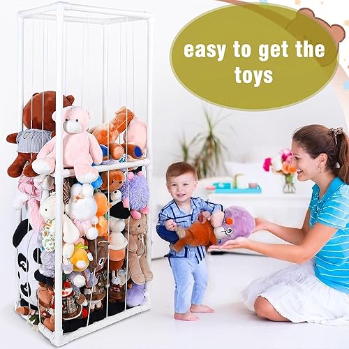 Miniatura 7 de Organizador de almacenamiento de animales de peluche, soporte de PVC de doble capa para juguetes de peluche, red transpirable, desmontable, para