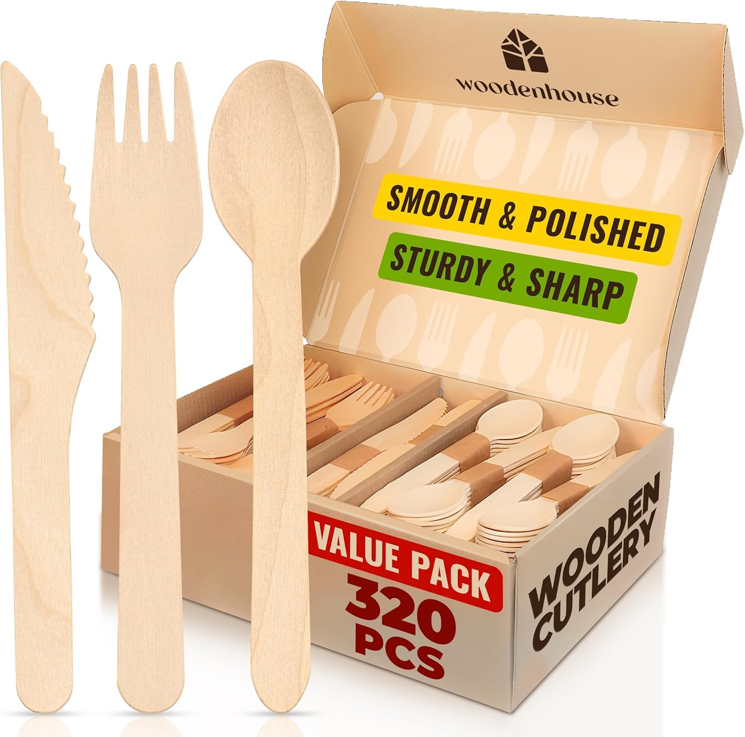 Lot De 300 Couverts Jetables En Bois Biodégradables - Écologique, Neufs