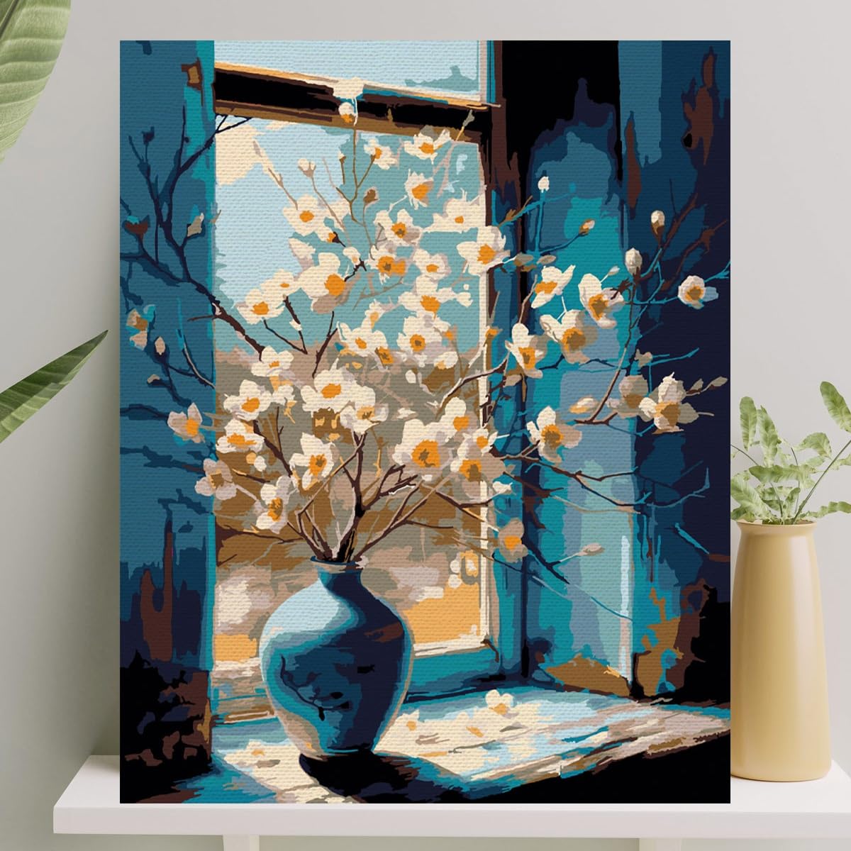 Sayılarla Boyama Tuval Seti Fırça Boya Dahil Çıtaya Gerili 40x50 CM - Camdaki Vazo