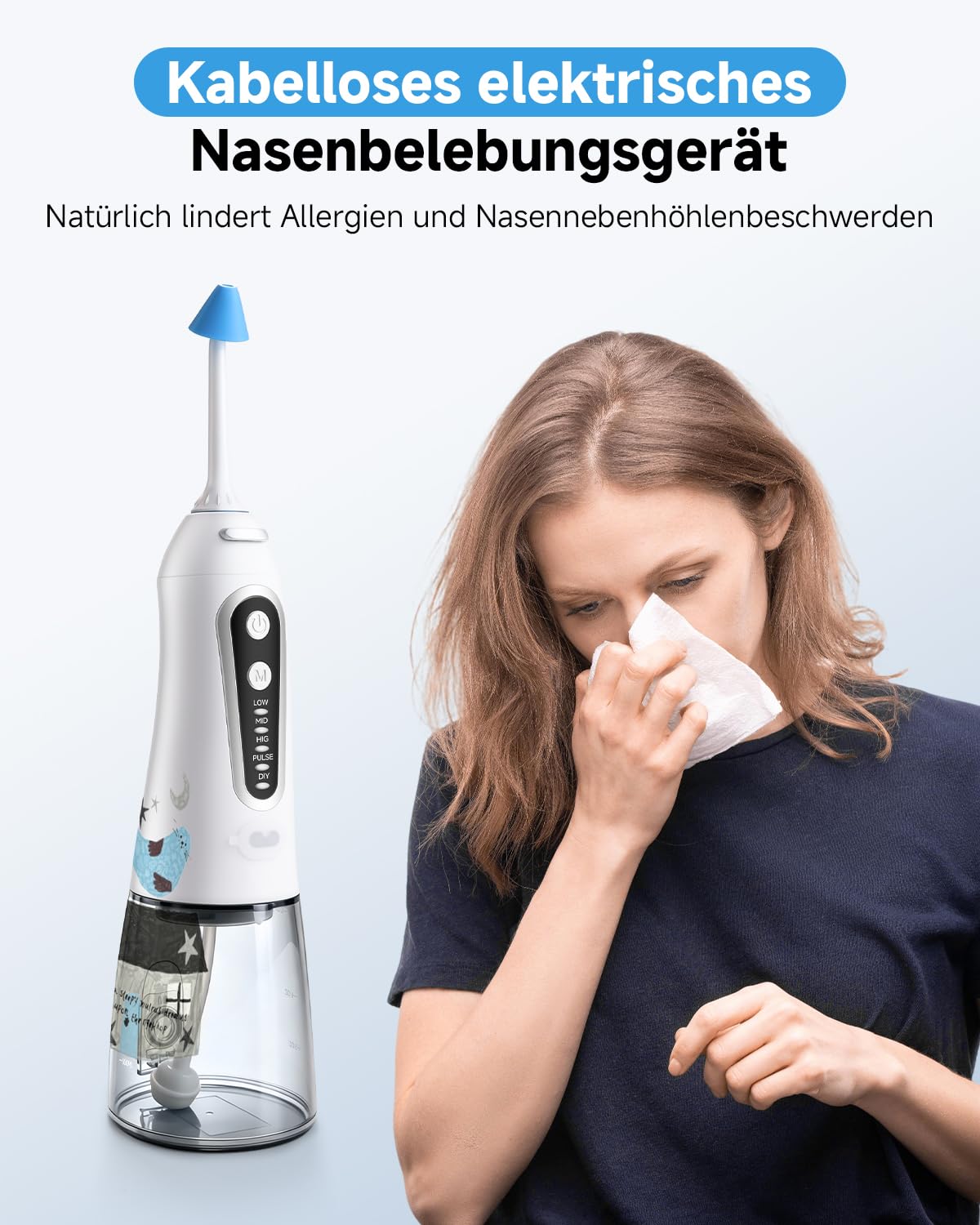 Kabelloser Elektrischer Nasendusche |Für Erwachsene & Kinder | Zur täglichen Nasenpflege bei verstopfter Nase und Nebenhöhlenbeschwerden | Akku-Modell, lange Laufzeit