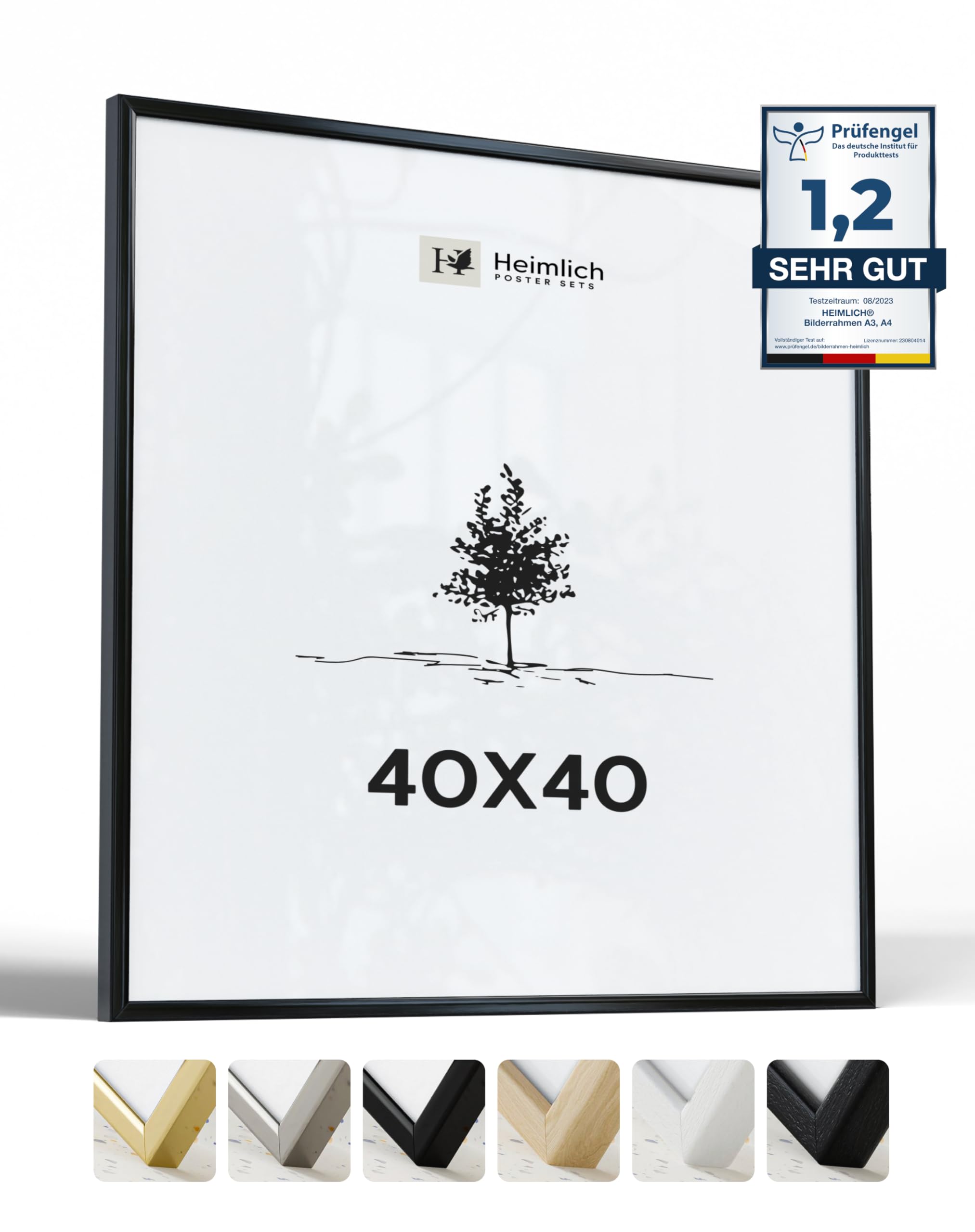 Heimlich® 1x Marco de fotos 40x40 cm Aluminio Negro marcos cuadros | Vidrio Acrílico Irrompible Grano Visible Duradero Fácil de Colgar | Para Decoración de Pared y Decoración Hogar marco 40x40 cm