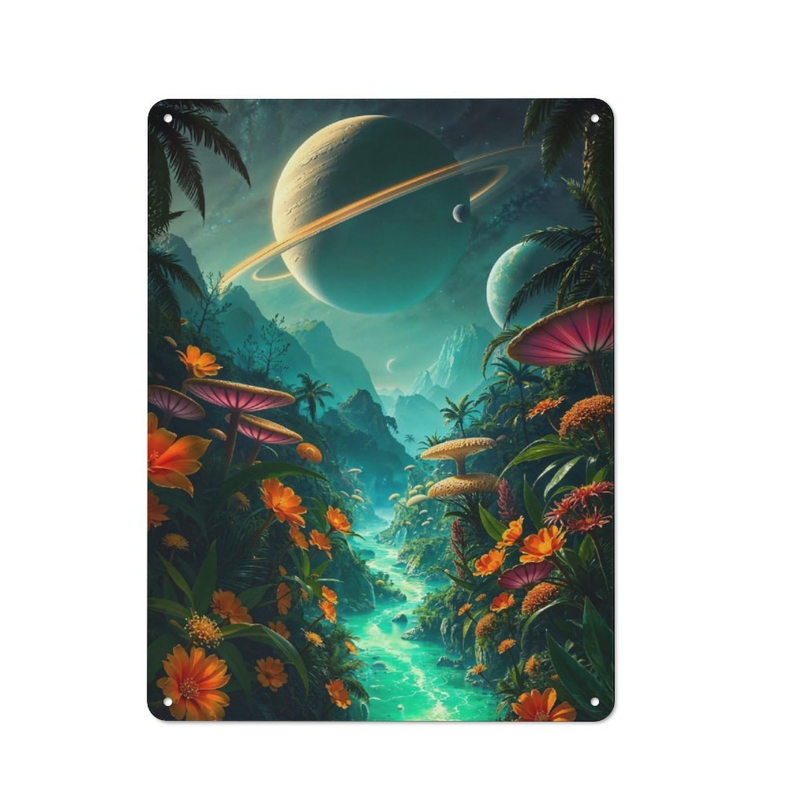 Junmoney Alien Jungle River Dreamscape Metal Plaque 40X30cm With For Garage Wall, Vintage Decor, For Vintage Wall Decor Fans, For Metal Sign Collectors