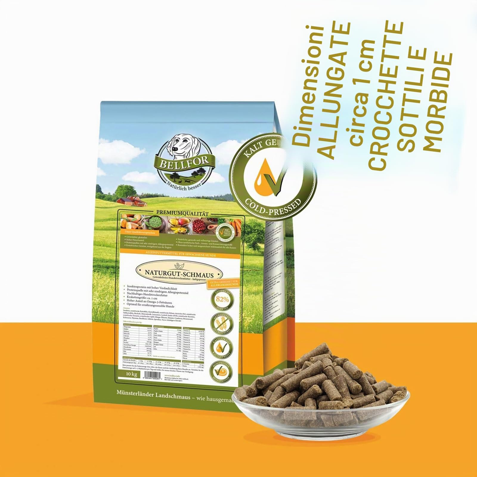 Bellfor Naturgut-Schmaus Cibo secco ipoallergenico di alta qualità spremuto a freddo per cani con insetti Senza cereali Ottimale per cani sensibili dal punto di vista nutrizionale 10 kg