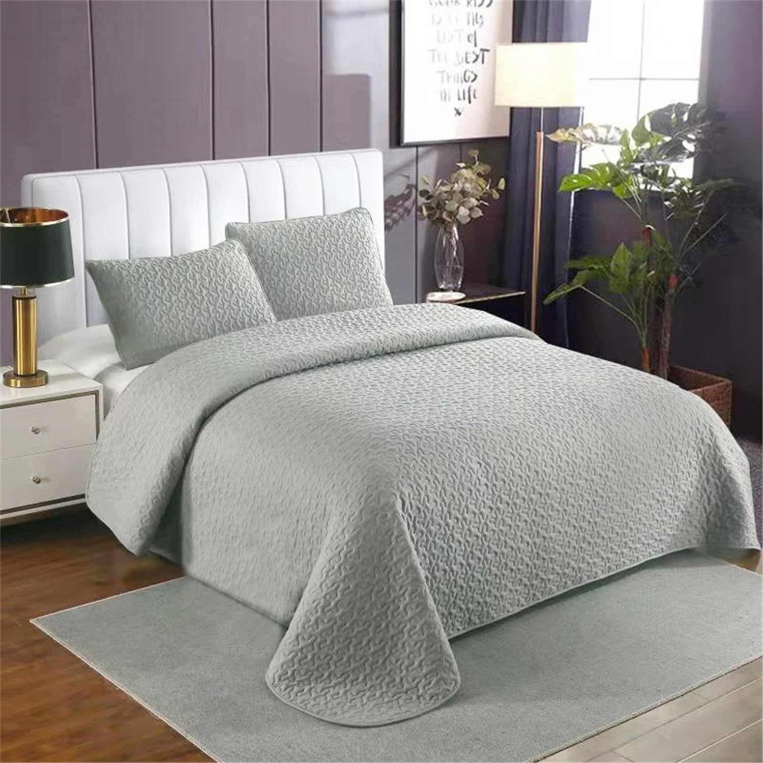 GREATOYAR Colcha para Primavera y Verano, Colcha Ligera Entretiempo, Polyester, Colchas Cubre Cama Fina Suave, Bicolor Reversible Liso, Colcha 240x260cm con 2 Fundas de Cojines 50x70cm, Color Gris