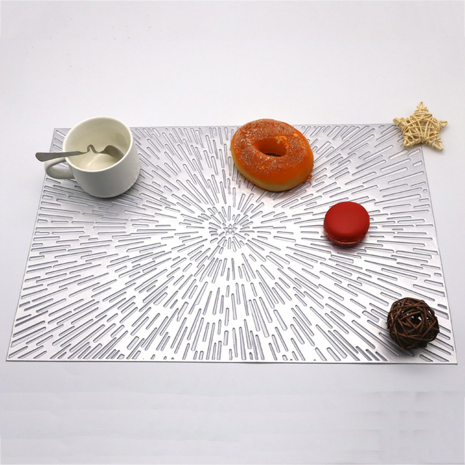 Gualiy Juego de 10 manteles individuales plateados de PVC de 45 x 30 cm con patrón de fuegos artificiales antideslizantes para cocina