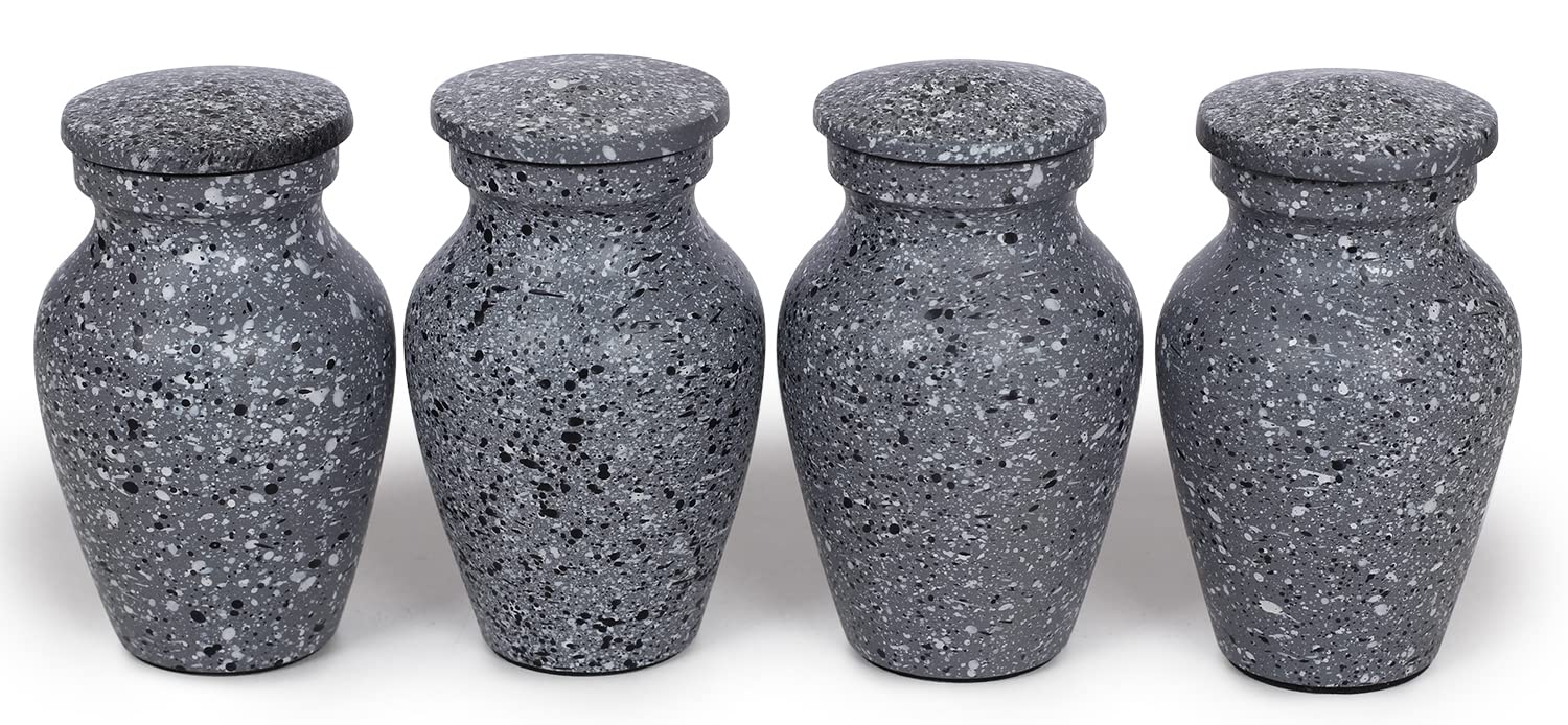 Keepsake Urns Set of 4 for Human Ashes - Stone Finish Urns - Mini Small Urns Grey with Elite Box & Bag - Handcrafted Cremation Urns for Ashes - Store Last Remains of Your Loved One (3 Inch)