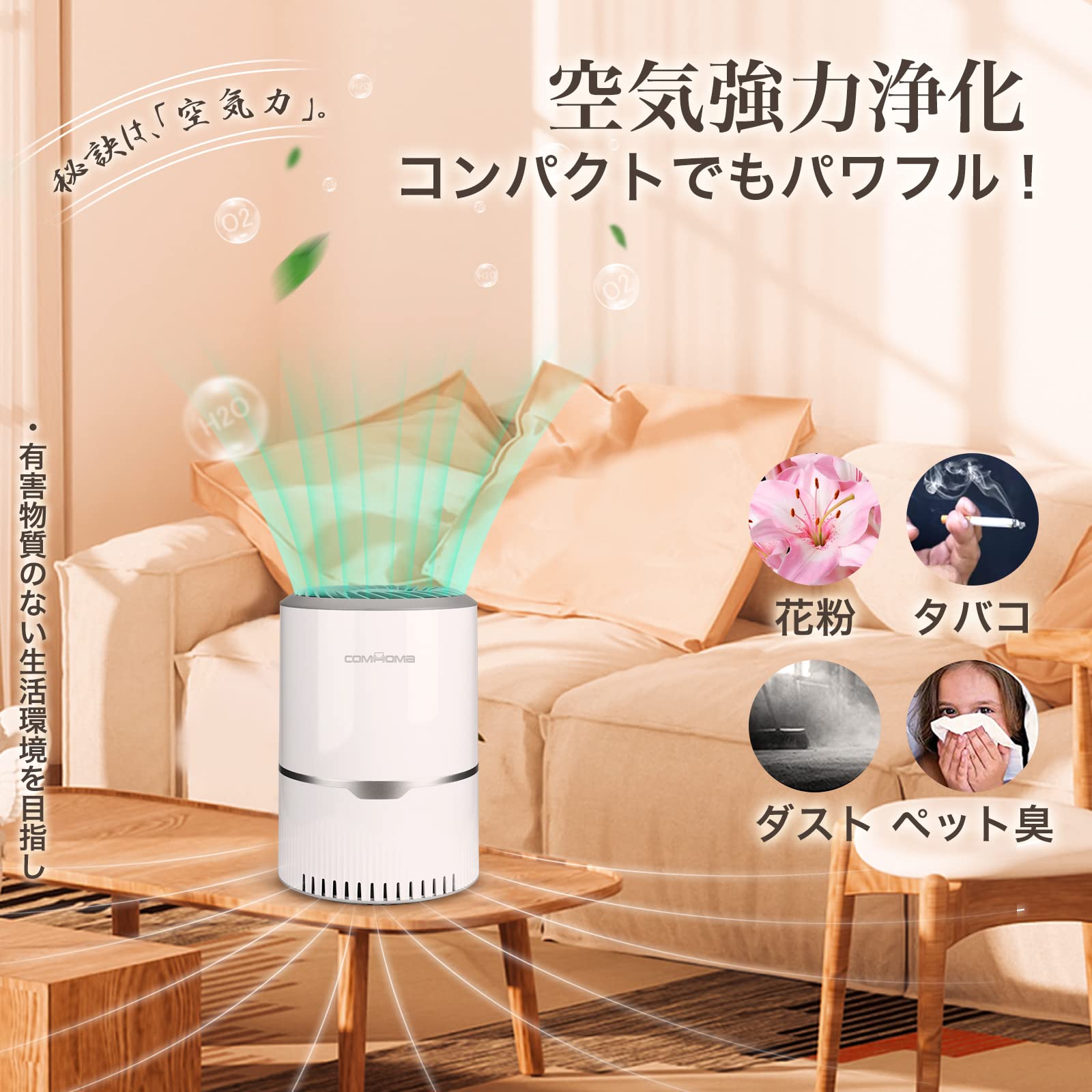 Amazon.co.jp: COMHOMA 空気清浄機 空気清浄 16畳 小型 3段風量設定 