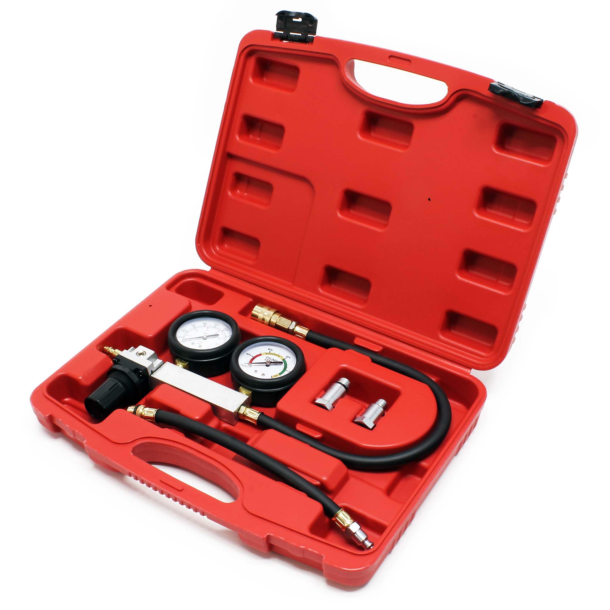 Wiltec Tester compressione motori a benzina, con adattatori, set per test di perdita del cilindro