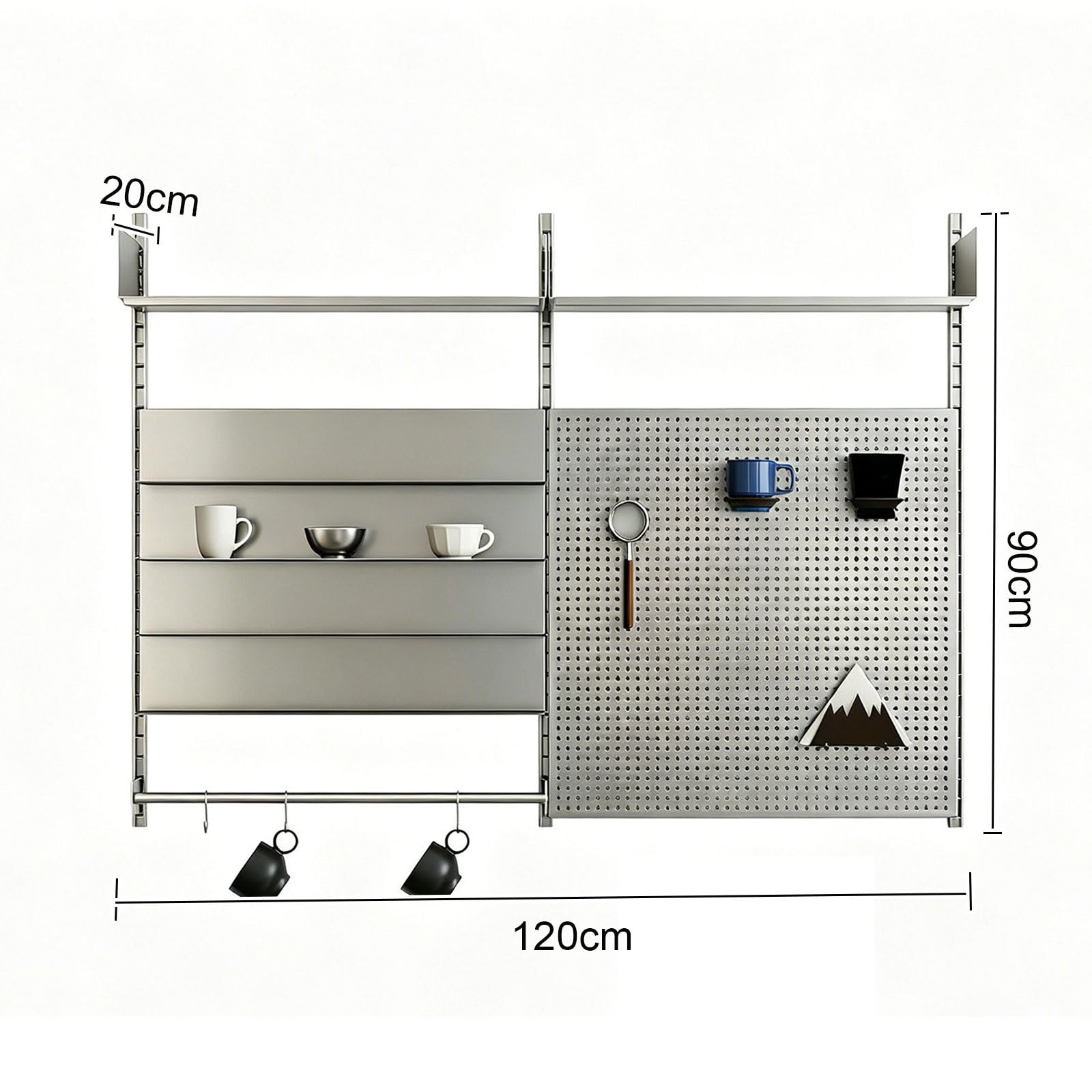 Panel Perforado Herramientas Pared Acero Inoxidable Metal Organizador Pared Oficina Altura de Estantes Ajustable Ahorro de Espacio Pegboard Organizer Kit Capacidad de Carga De 50Kg por Estante