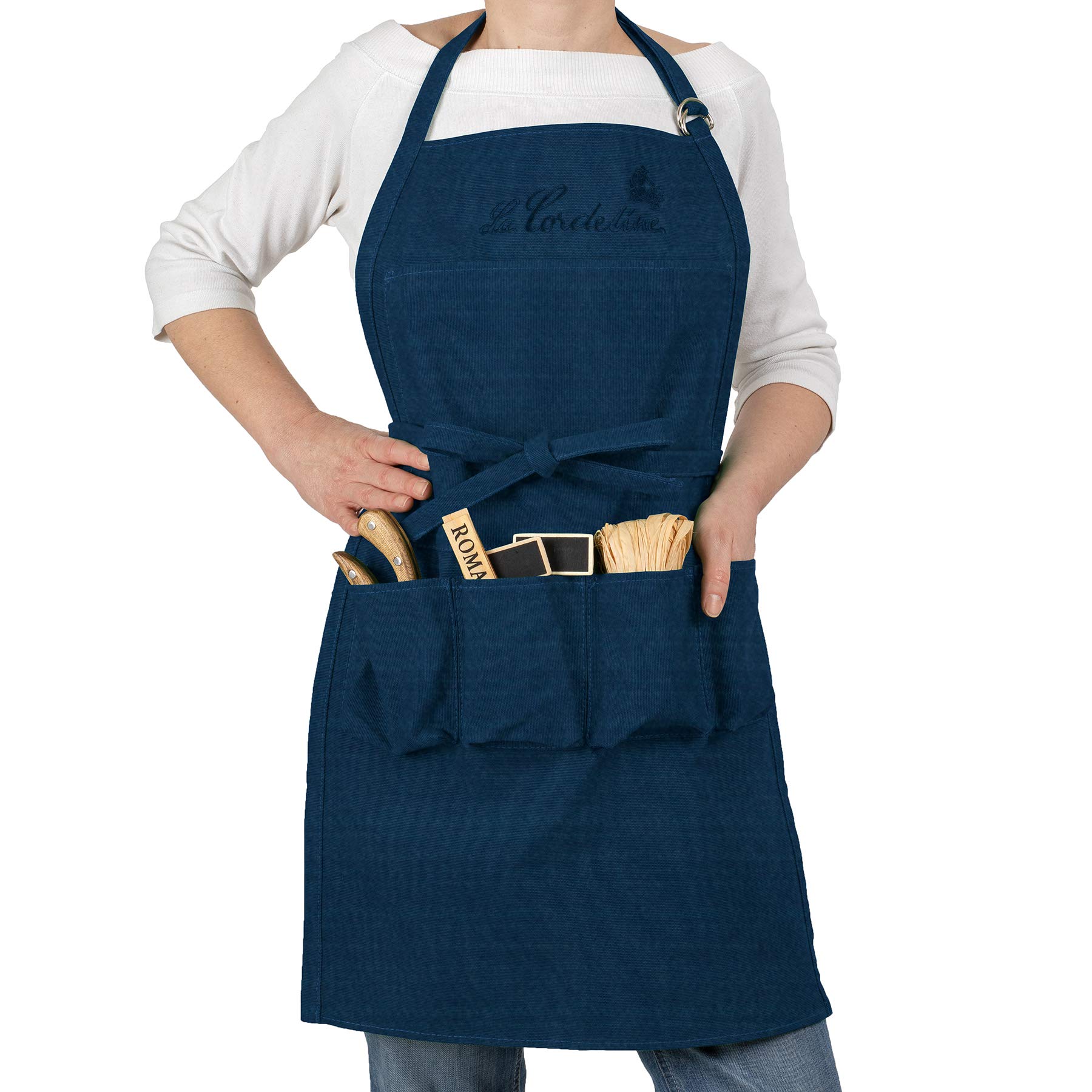 La Cordeline Tablier Long en Coton Épais 400g/m² – 5 Poches Renforcées, Lavable Taille Unique – Jardinage, Bricolage, Cuisine