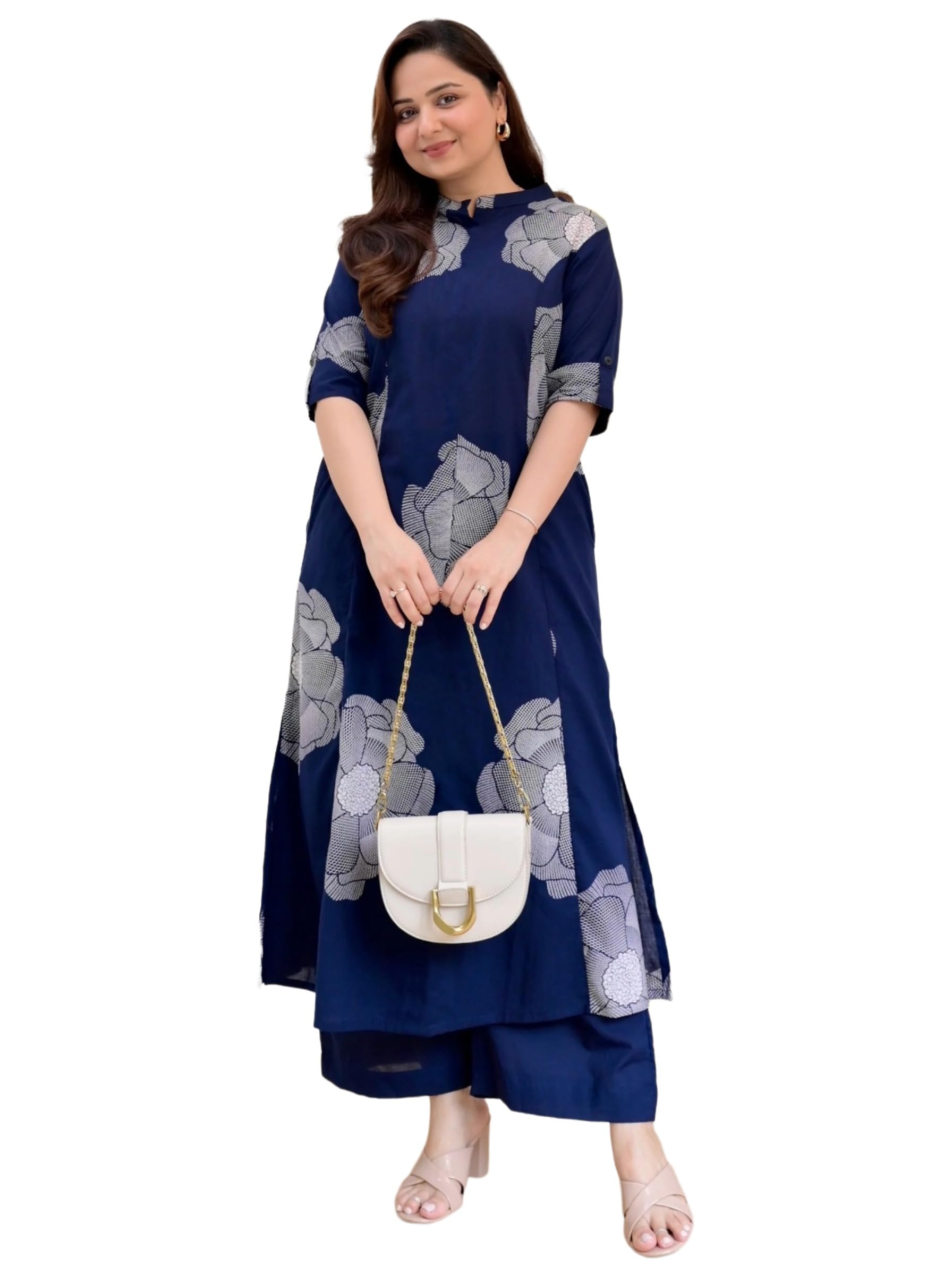 anni designer Women Viscose Blend Straight Fit Printed Kurta Palazzo Set | Mandarin Neck Outfit | Lightweight Breathable Fabric | Comfortable Elegant Styling for Office Casual Wear-picture-44
