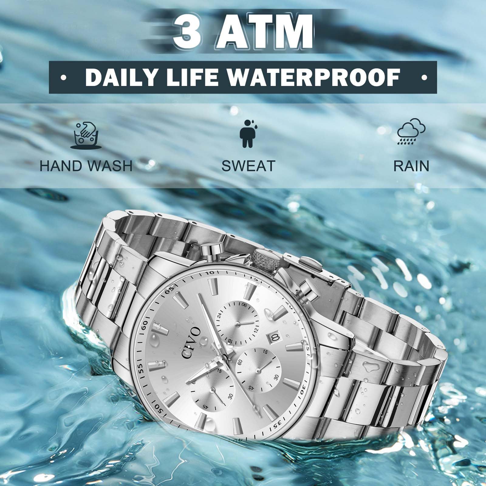 CIVO Orologio Uomo Acciaio Analogic Impermeabile Sportivo Cronografo Data Elegante