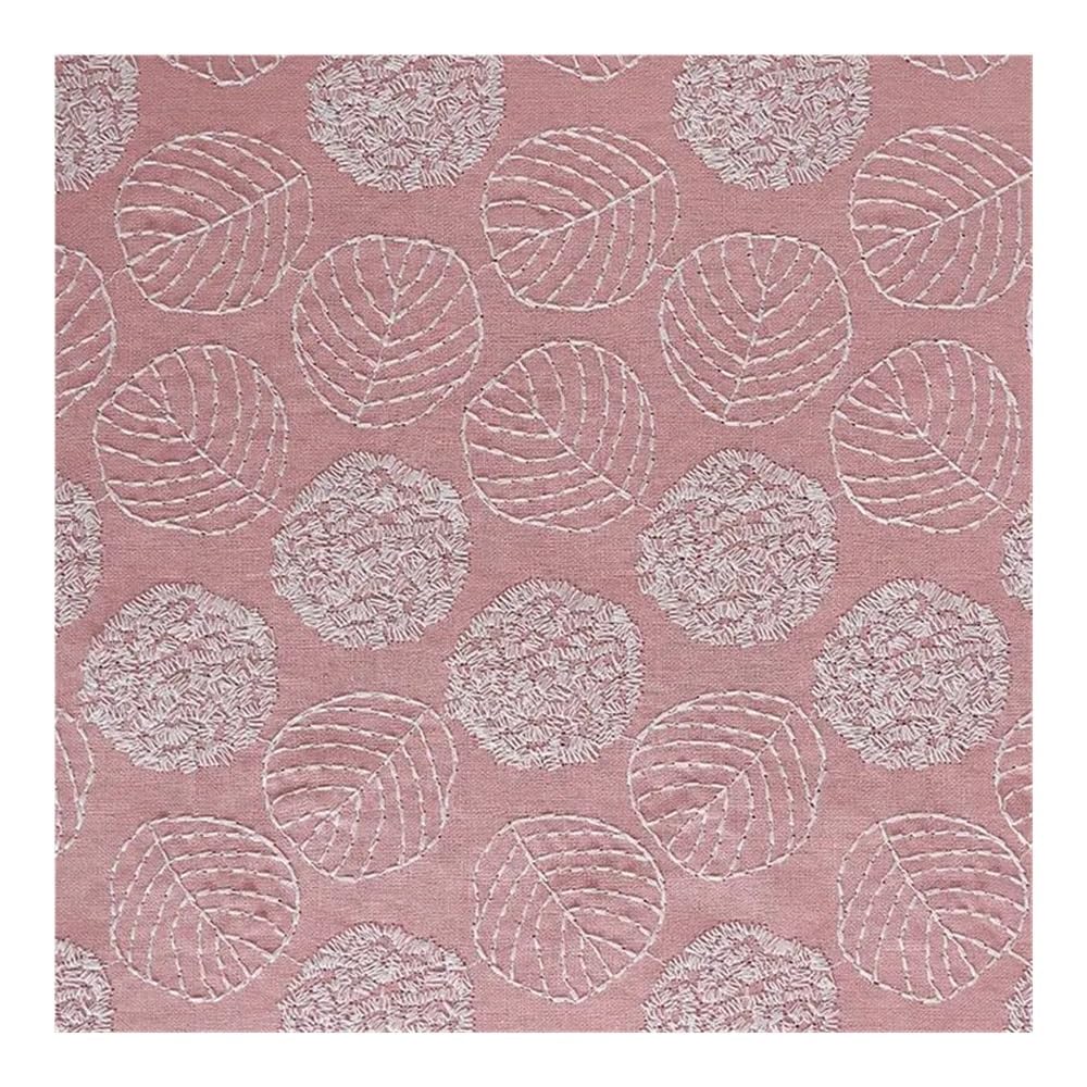 Tessuto ricamato in cotone e lino con fiori fatti a mano, alla moda, per vestiti, borse, cucito (bianco, 90 x 120 cm)