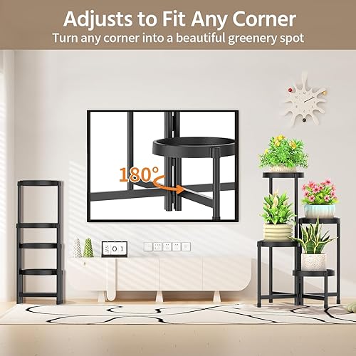 Miniatura 4 de LASZOLA Soporte plegable de 4 niveles para plantas de interior para múltiples macetas grandes, estante ajustable alto y resistente con estantería de