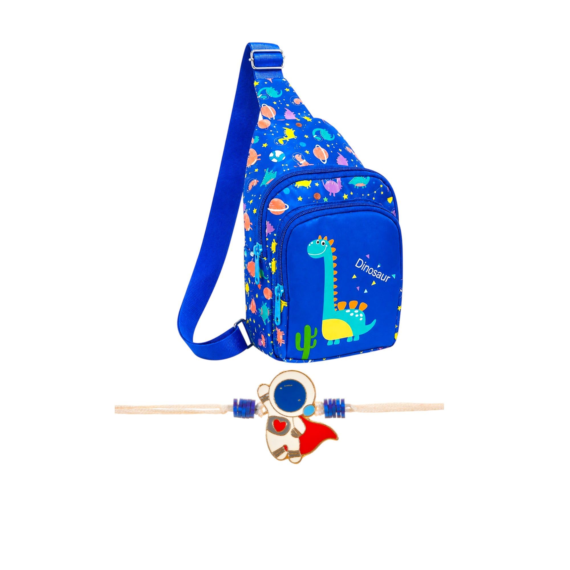 Kizzi Rakhi Gift Hamper For Brother - Cute Kids & Action Hero with Sling Bag Greeting Card & Roli Chawal - Best Rakhi Gift For Kids | With Greeting Card & & Tilak Set-image-41