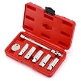 CASOMAN 3/8-Inch Drive Spark Plug Socket Set, 6-Point, Include Extension Bar, Universal Joint & Spark Plug Gapper, 8Piece Set, CR-V Steel