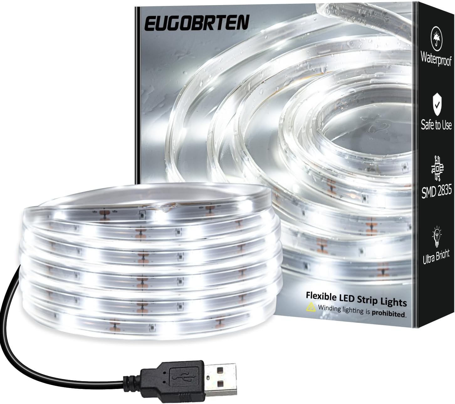 10ft USB LED Rope Light, Waterproof Flexible Strip, Warm White Light, Suitable for Outdoor Camping and Indoor Decor (Battery Box Not Included)
