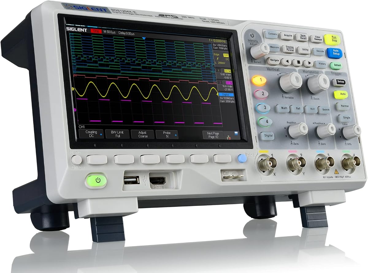 Siglent Technologies SDS1204X-E Osciloscopios digitales súper fósforo 200 MHz 4 canales 1 GSa/s 14 MB Gris