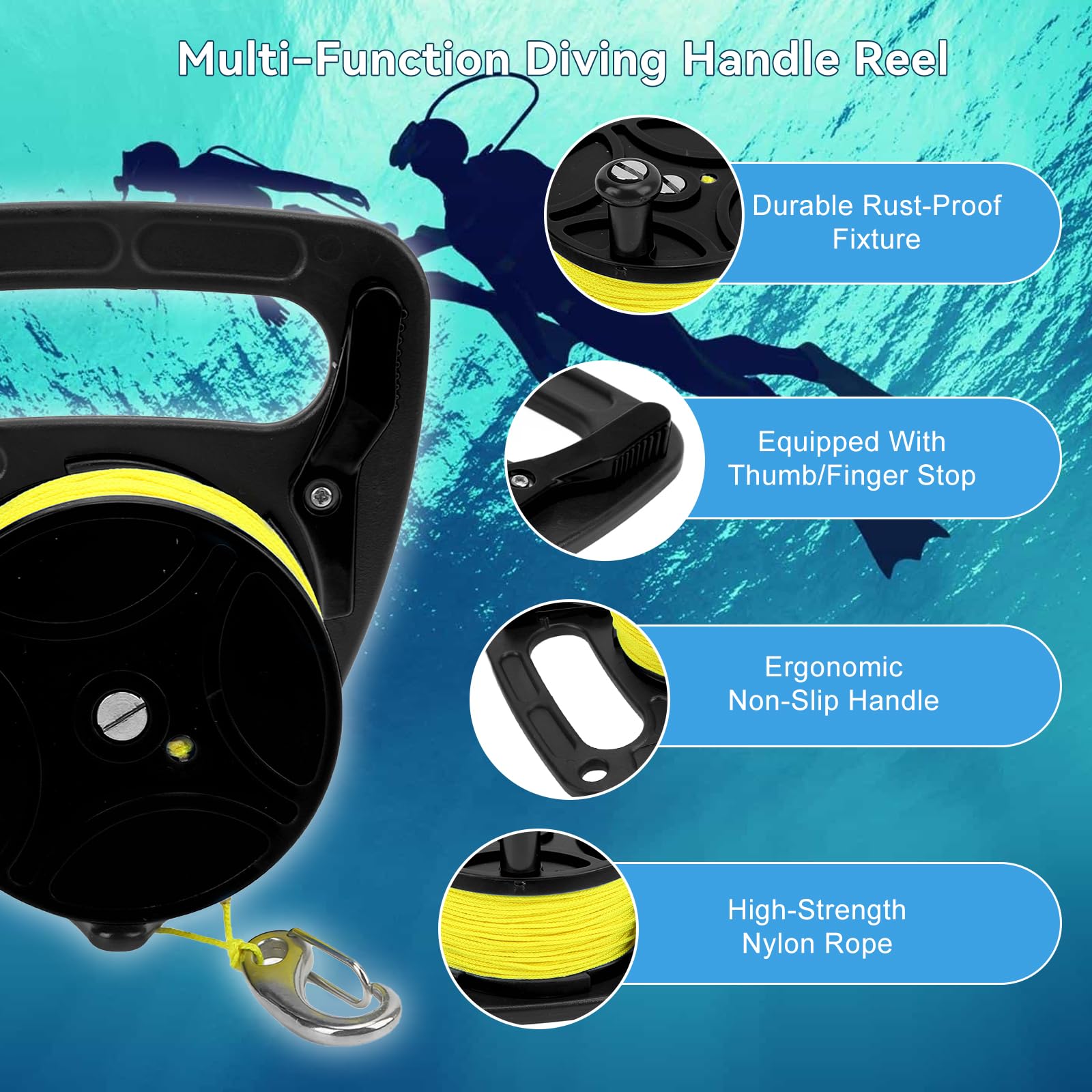 plplaaoo Carretes De Buceo Carrete De Cuerda De Anclaje Carrete De Dedo Multiusos con Cable De 83 M De Clip, Carrete De Fusil De Submarinismo Pistola De Lanza para Pesca Submarina con Carrete