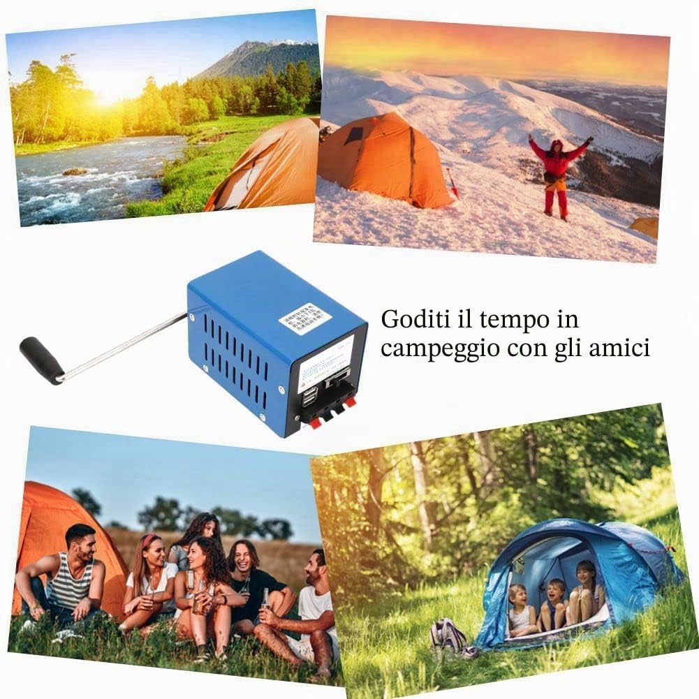 Generatore a manovella portatile 2000 giri/min, strumenti di ricarica USB per viaggi campo