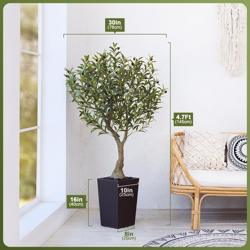 VeriNatural Olivenbaum Künstlich 150 cm - Kunstpflanze Groß UV-beständige, Kunstbaum wie echt mit Braun Kegelformiger Topf - Ideal für Wohnzimmer, Büro, Garten und Indoor & Outdoor Deko, VN137 | Kunstpflanze Groß UV-beständige Kunstbaum wie echt mit Ideal