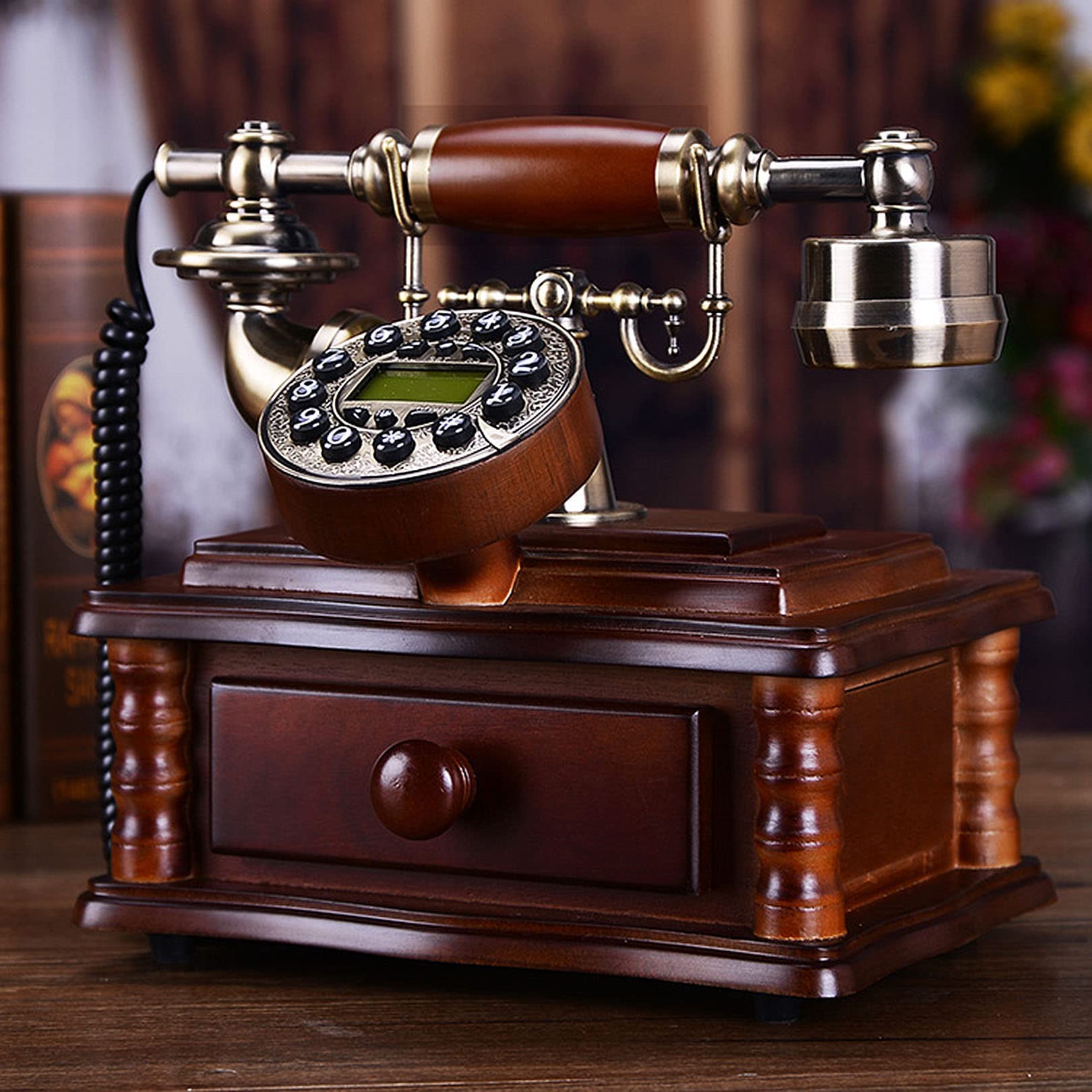 Wielofunkcyjny, zabytkowy, analogowy telefon przewodowy, telefon retro, telefon domowy, telefon stacjonarny z identyfikacją dzwoniącego