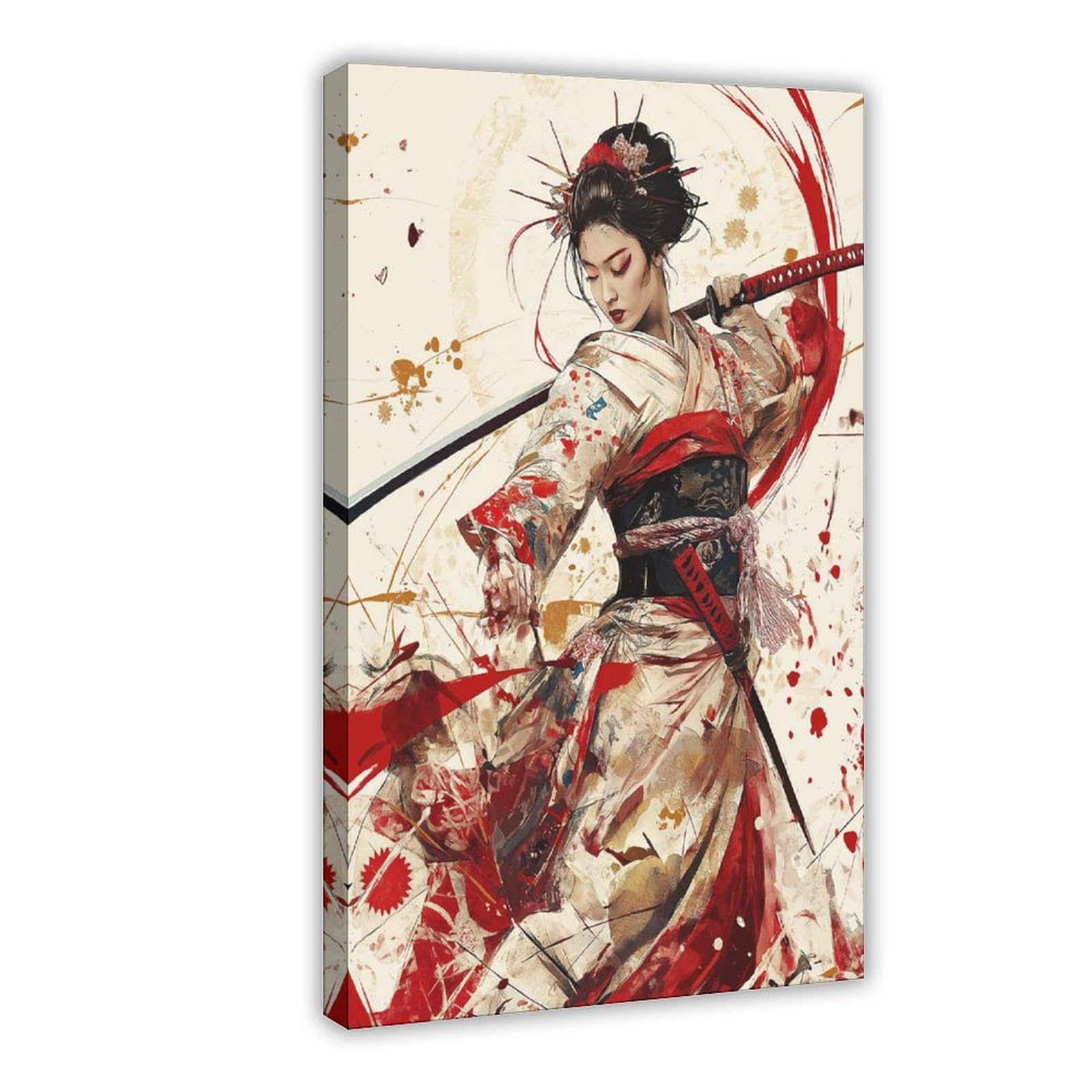 Wjwart Japanese Samurai Woman Canvas Canvas Poster Wall Art Print Picture Paintings 16X24inch(40X60cm)