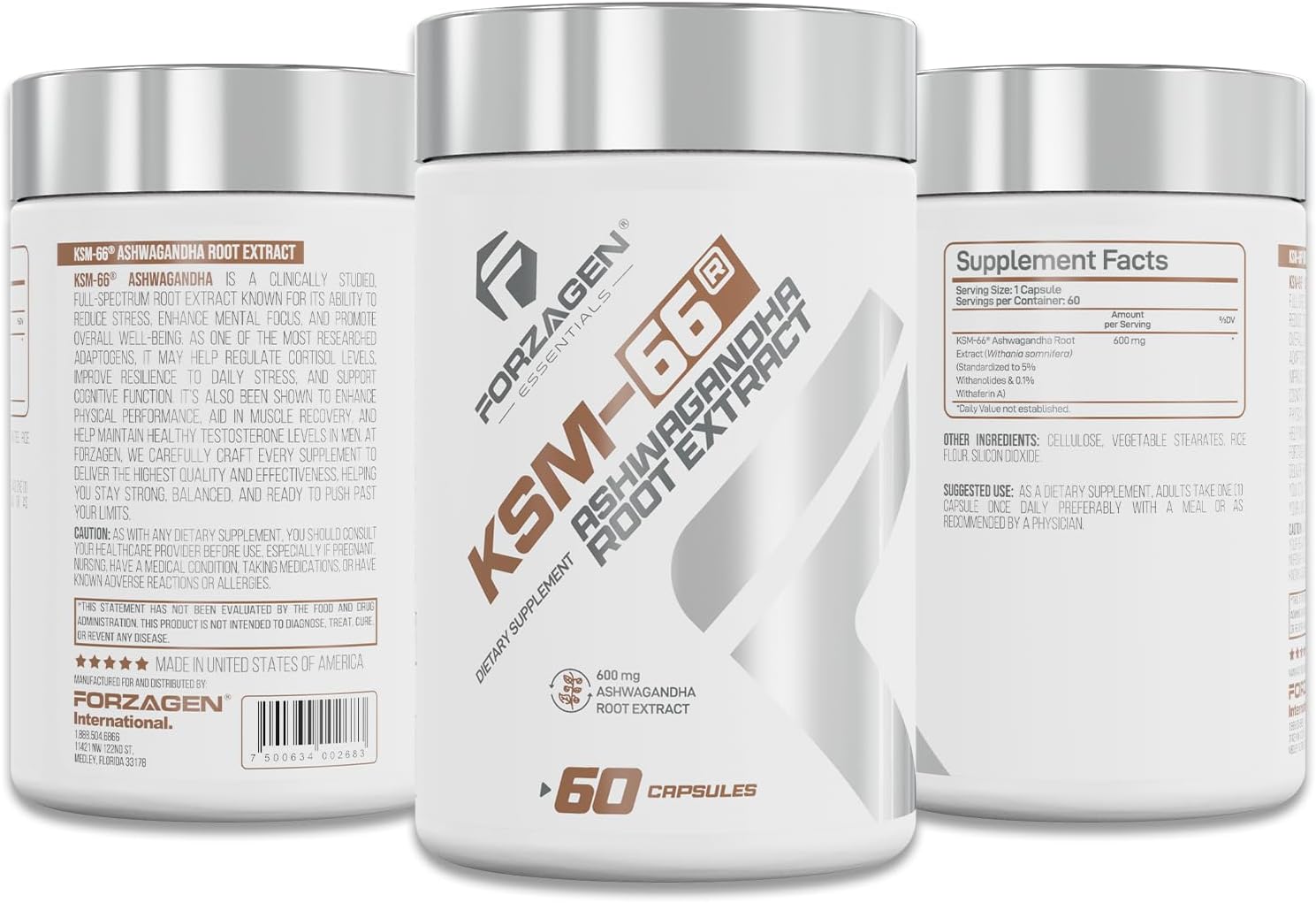 Forzagen KSM-66 Ashwagandha Root Extract Capsules, 600mg, 60 Count