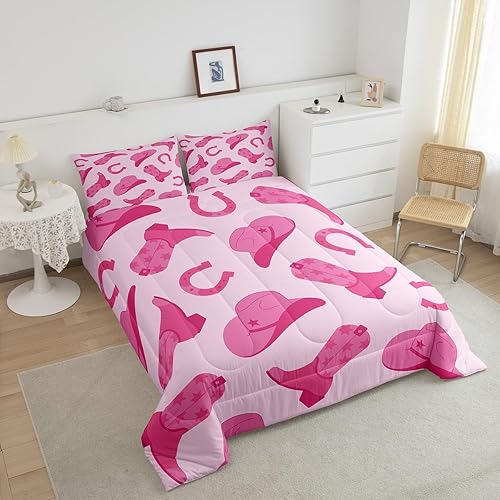 Miniatura 3 de Erosebridal Juego de ropa de cama de vaquera, lindo juego de edredón de vaquera rosa kawaii, regalo para niñas y mujeres, sombrero de vaquero, botas