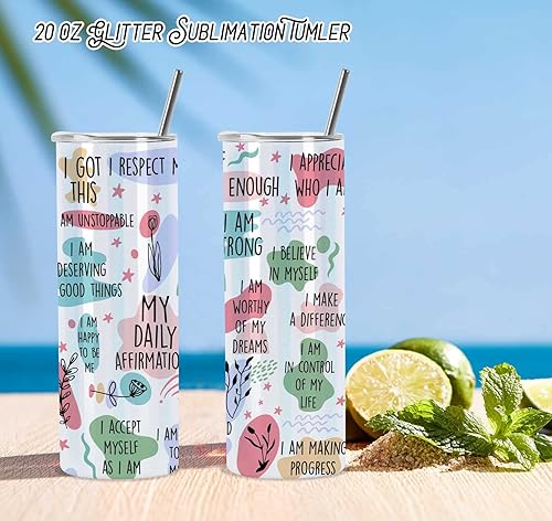 Miniatura 4 de Vasos de sublimación con purpurina de 20 onzas (20 onzas), paquete de 4 vasos en blanco de acero inoxidable con purpurina para sublimación, en caja