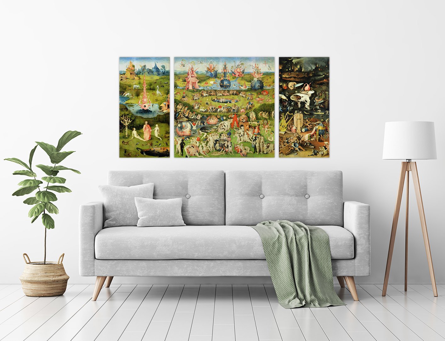 Quadro Il Giardino delle Delizie Hieronymus Bosch 140x70 cm Stampa su Tela con Telaio in Legno Arredamento Arte Arredo