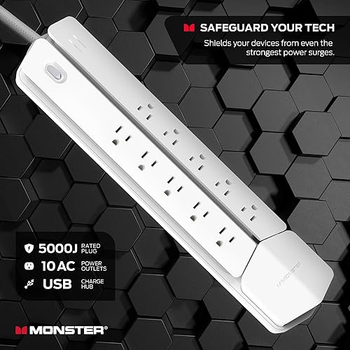 Miniatura 10 de Monster Power Center Vertex XL Protector de sobretensiones con regleta de alimentación desmontable, 10 salidas de CA, 2 puertos USB-A y 1 puerto