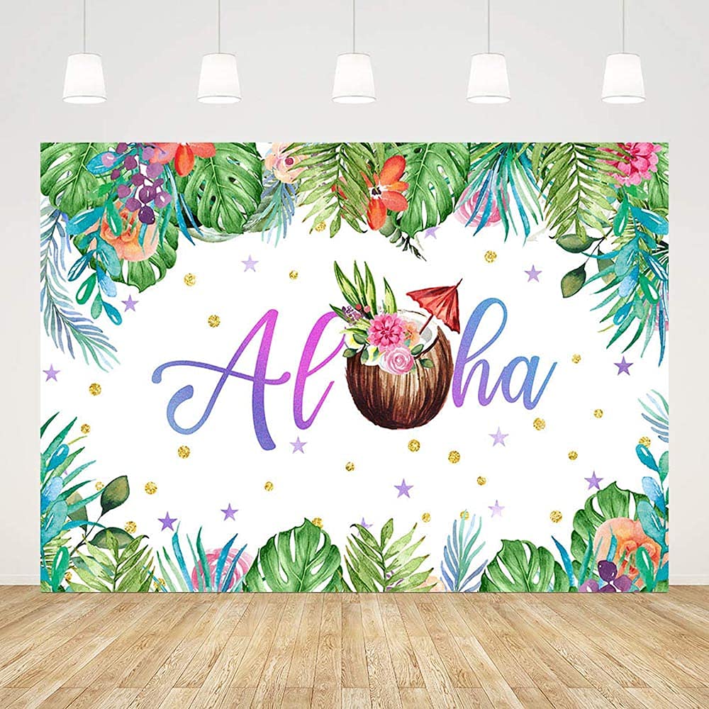 ABLIN 7x5ft Summer Aloha Luau Party Backdrop Hawaiian Beach Tropical Green Palm Leaves Coconut Photography Background Birthday Decorations Banner Props