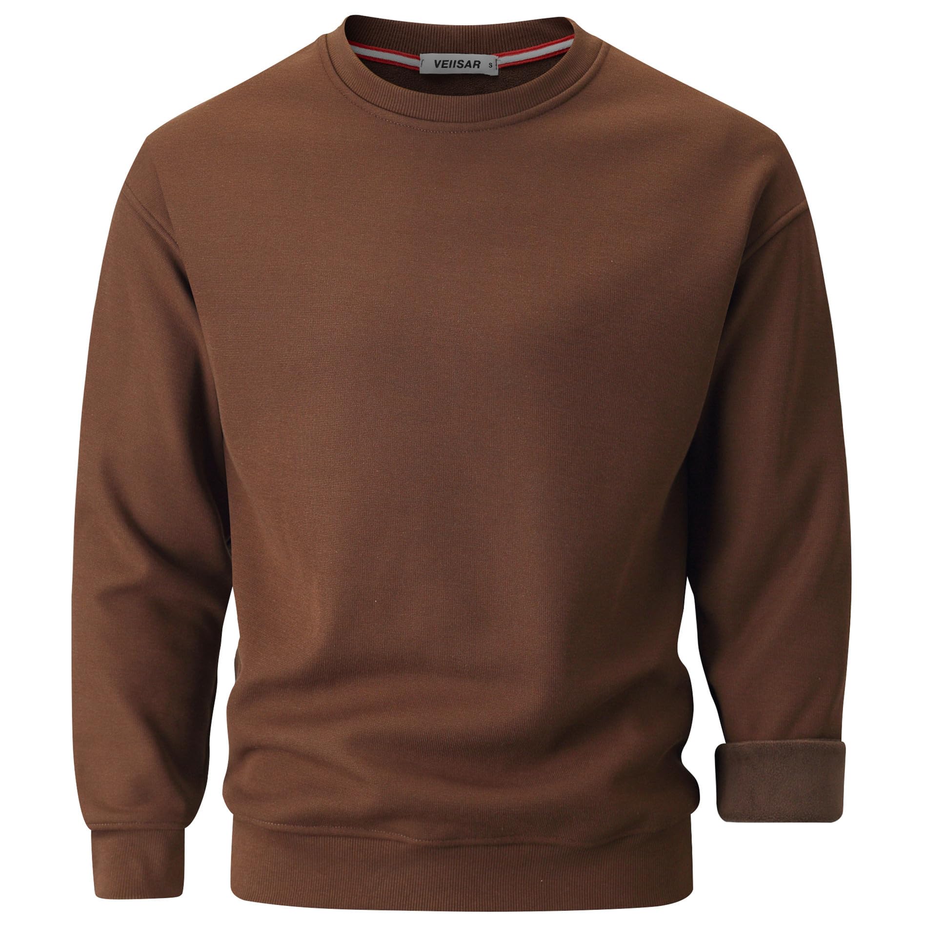 VEIISAR Herren Heavy Weight Pullover mit Rundhalsausschnitt,410g – Warmes Sweatshirt für Herbst & Winter - Dickes Fleece-Innenfutter (Brown S)