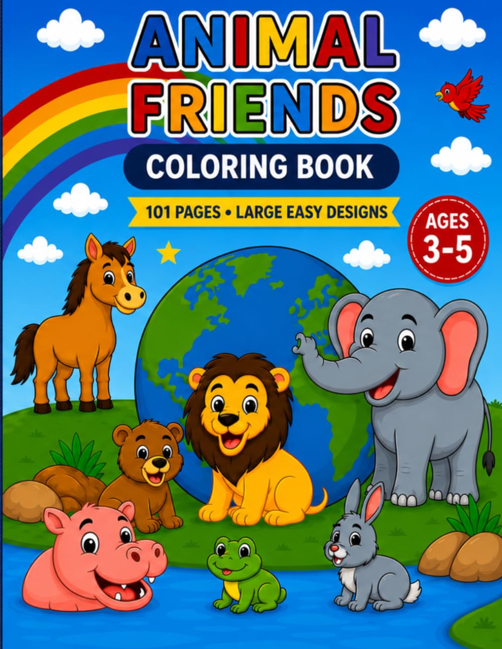 Animal Friends Coloring Book: Easy Animal Coloring Pages for Toddlers and Preschoolers Ages 3–5