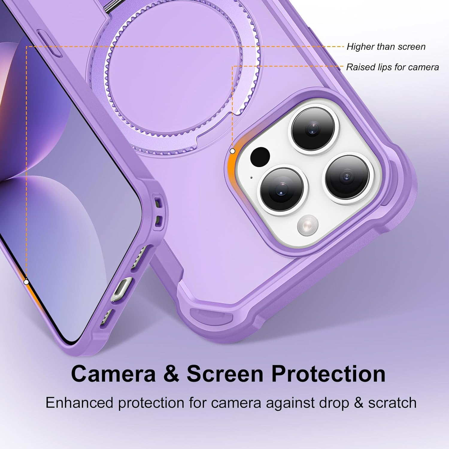 Compatible with iPhone 15 Pro max Case with Invisible Magnetic Ring Stand [Compatible with Magnetic] [Military Drop Protection] Shockproof Hard Back Soft Edge Promax Case 6.7 Inch, Purple - Image 4