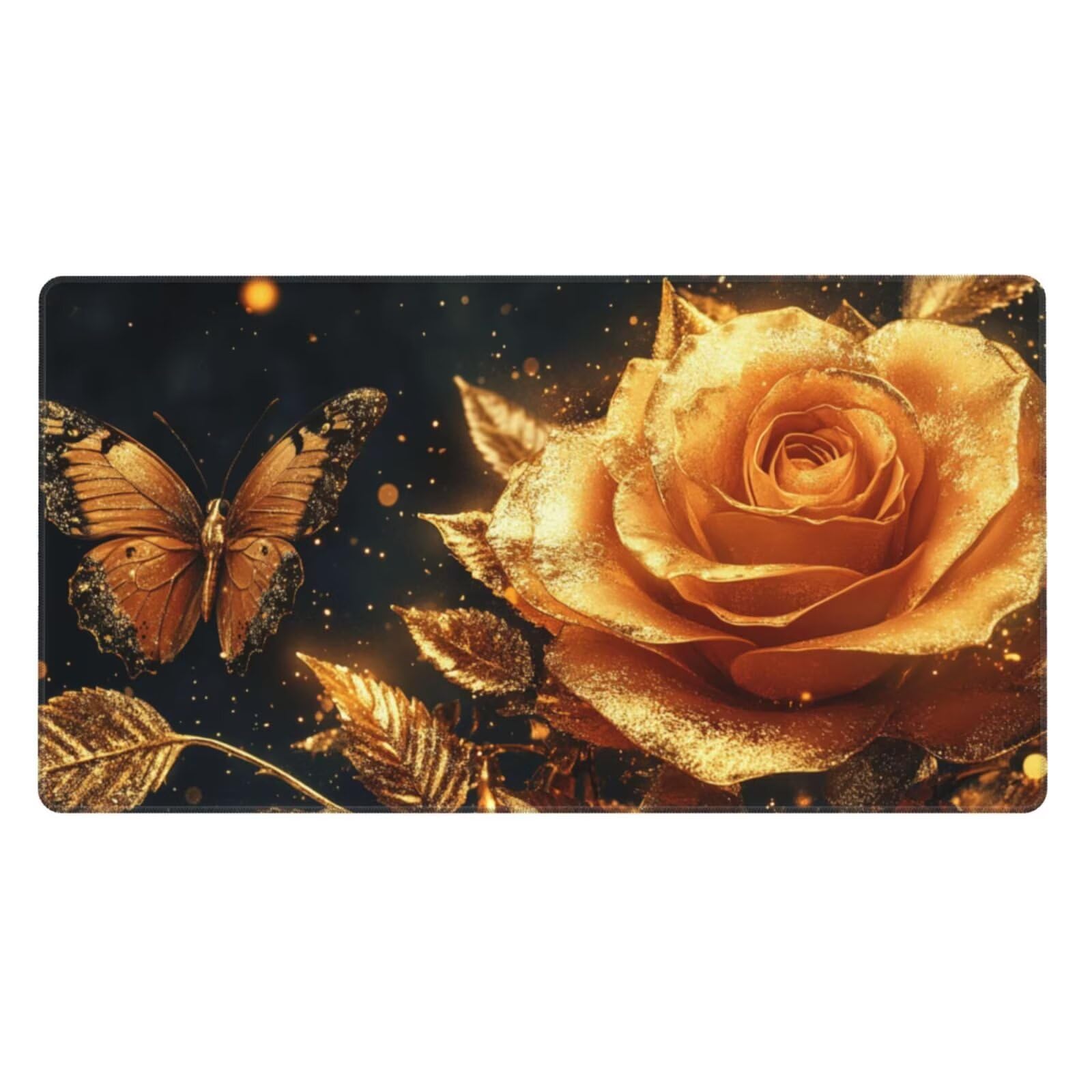 Gaming Mauspad XXL 1200 x 600 x 3mm Mousepad Verlängertes Groß Mauspad Schreibtischauflage,Genähte Kanten rutschfeste Gummibasis,Verbessert Präzision Geschwindigkeit Home Office Goldener Rosen L-2904