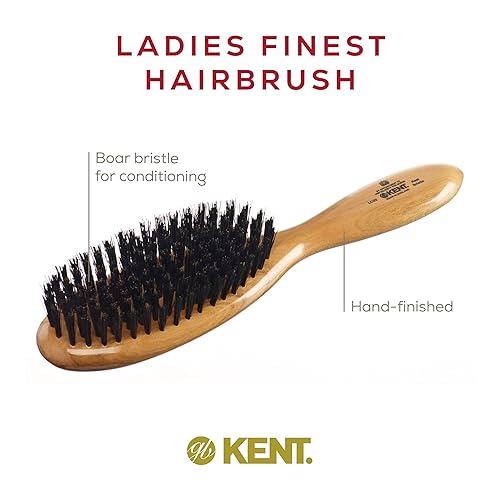 Miniatura 4 de KENT LC22 Finest - Cepillo de pelo ovalado para mujer, madera de cerezo, cerdas negras, cabello fino a medio, todas las longitudes (LC22 + limpiador