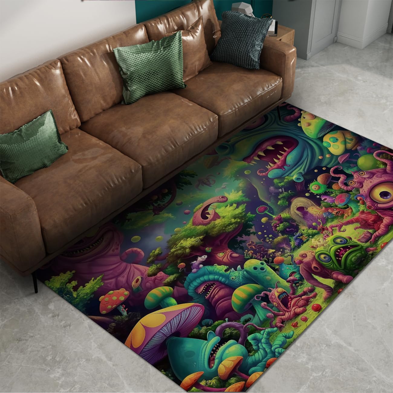 140 x 200 cm dywanik do salonu dywaniki do salonu Rainbow Jungle zmywalny miękki cienki psychodeliczny potwór mata wewnętrzna antypoślizgowa do pokoju zabaw