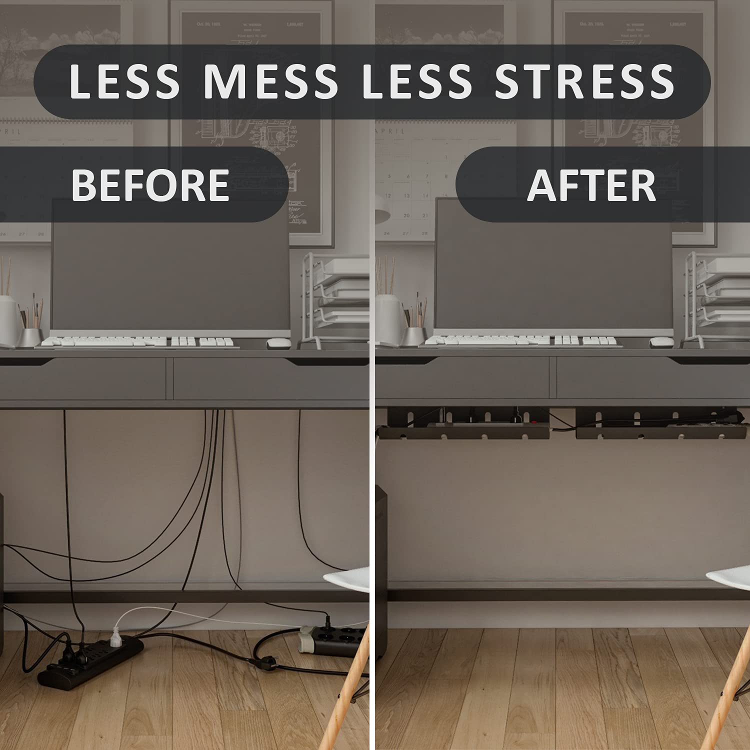 Under Desk Cable Management Tray, 2 Pack UltraSturdy Under Desk