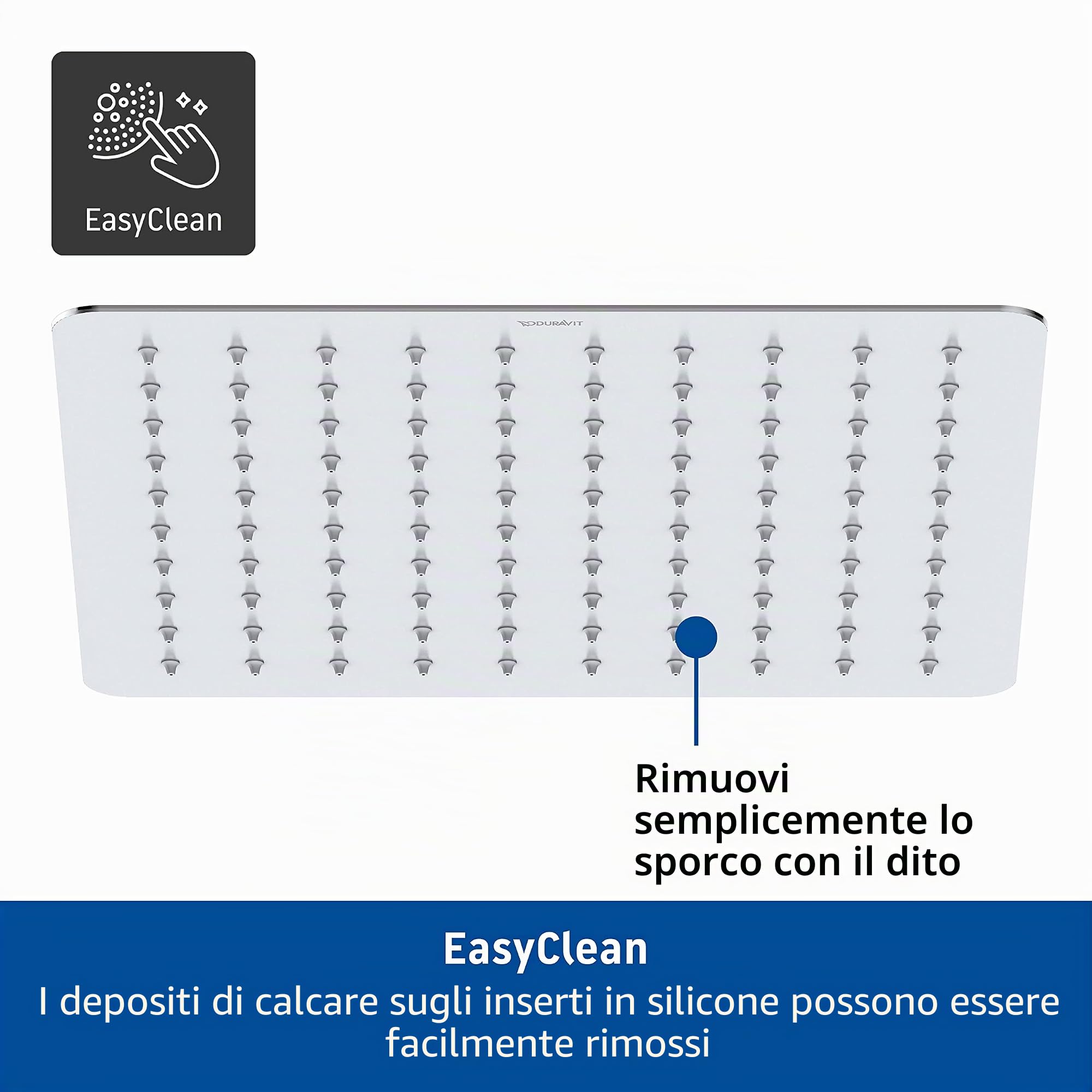 Duravit Universal Soffione doccia acciaio inox, Doccia soffione con getto Rain, Doccia soffione quadrato (300 x 300 mm), Soffione con angolo di inclinazione regolabile, Doccia a pioggia, cromo