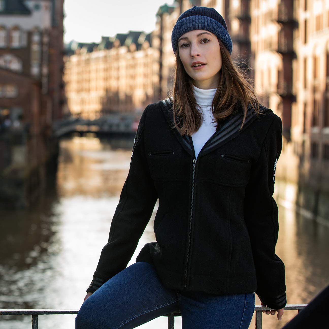 HAMMABURG Twotone Dockermütze Damen Herren Made in Italy Strickmütze Mehrfarbige Umschlagmütze Herbst Winter Wollmischung
