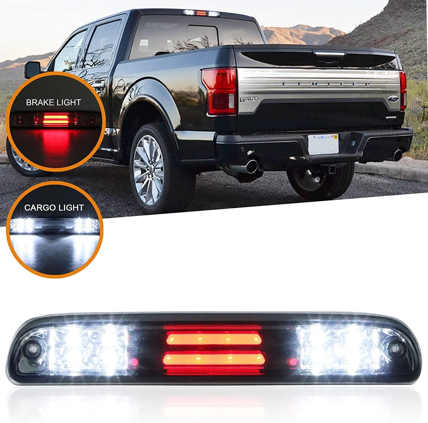 Third Brake Light High Mount Stop Light LED 3rd Lamp Replace for Ford F250 F350 Super Duty 99-16 / Mazda B-Series