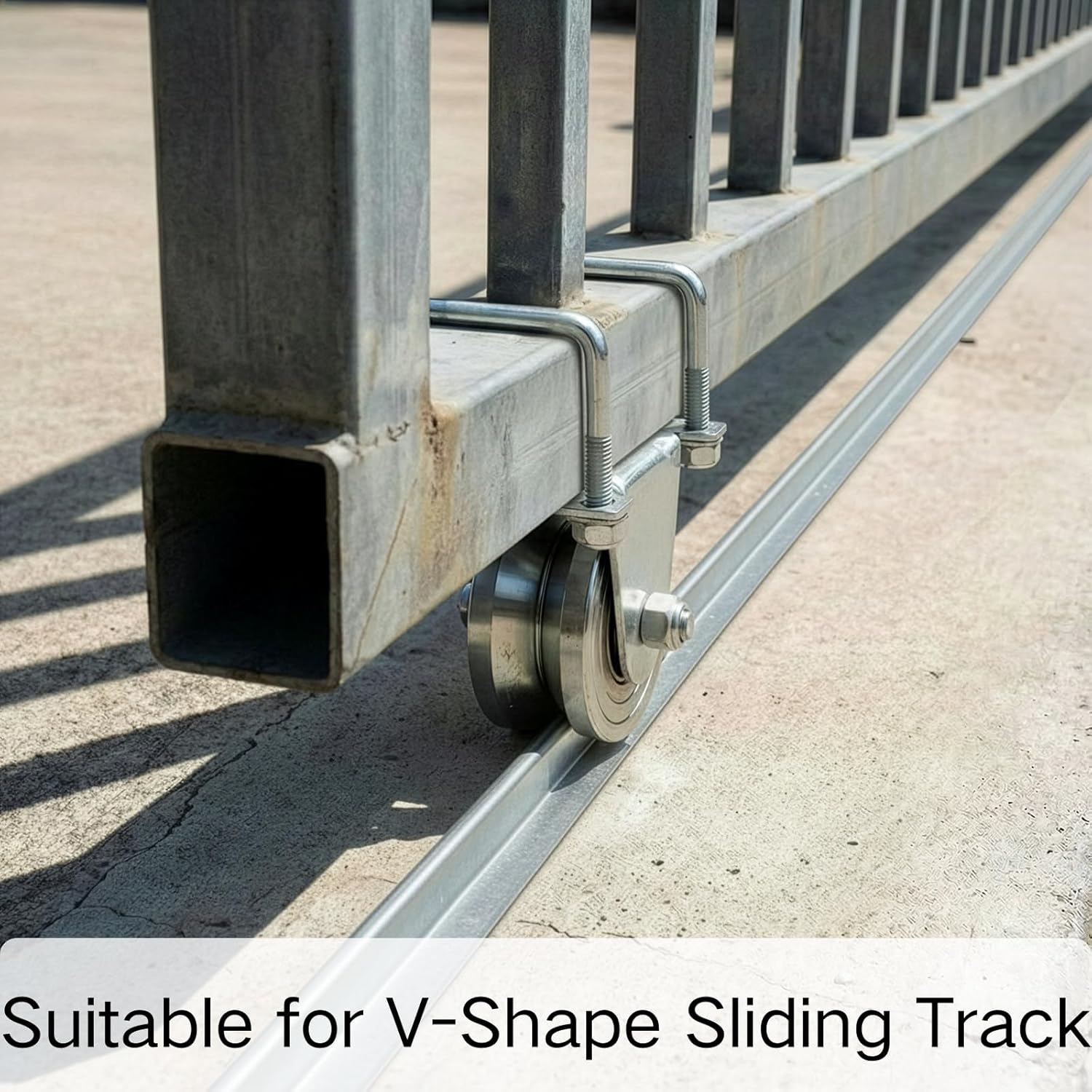 Coloch 4” V Groove Slide Gate Wheel with Dual U-Bolts, Heavy Duty Sliding Gate Wheel with External Mount Bracelet, No Welding Needed for Inverted V-Shape Sliding Rolling Track Gate, Loading 3000lbs