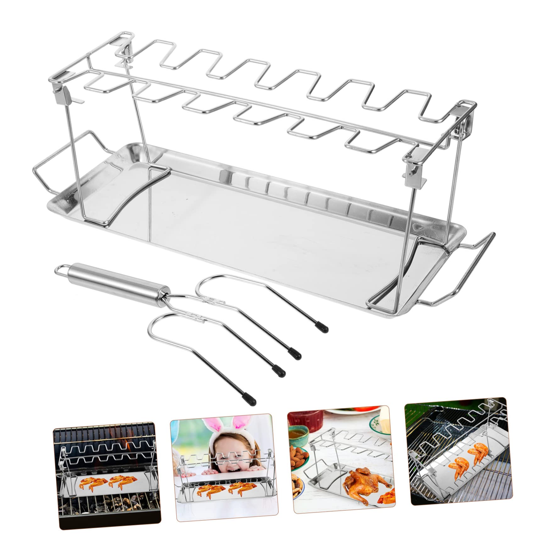 Set Forchetta e Griglia da Arrosto Pieghevoli in Acciaio Inox | Colore Argento, per Campeggio e Barbecue All’aperto, Vassoio e Struttura Pratica