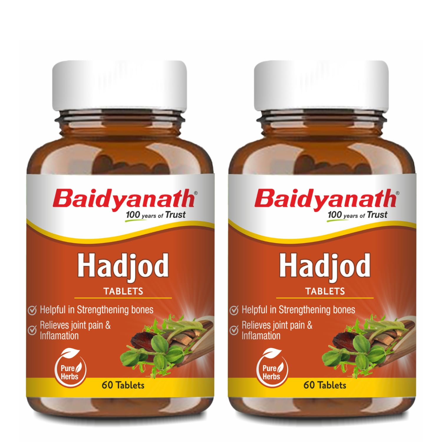 Baidyanath Ayurved Hadjod - 60 Tabs | Pure Natural Ayurvedic Tablets | For Joint Health, Wellness Tablets | Helps in Weight And Bone Support (Pack of 2)