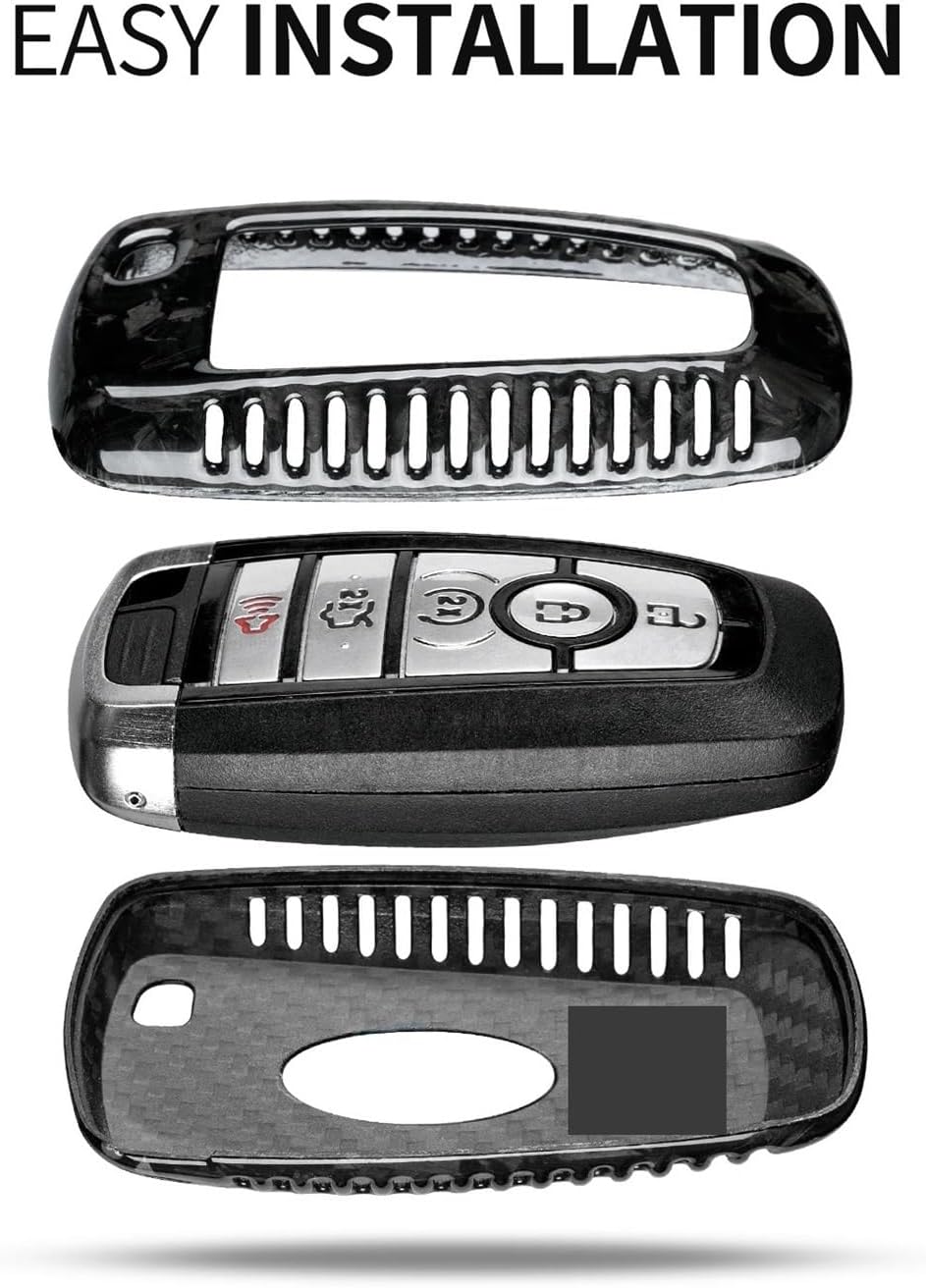 Carbon Fiber Key Fob Cover Compatible with Ford F-150 Fusion Maverick Mustang Edge Explorer Escape Smart Remote Key Shell Case Accessories