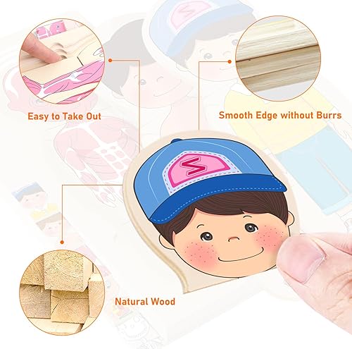 Miniatura 5 de MoinKidz Rompecabezas de madera para niños pequeños y niños, rompecabezas de anatomía Montessori para niños, juego preescolar de aprendizaje de